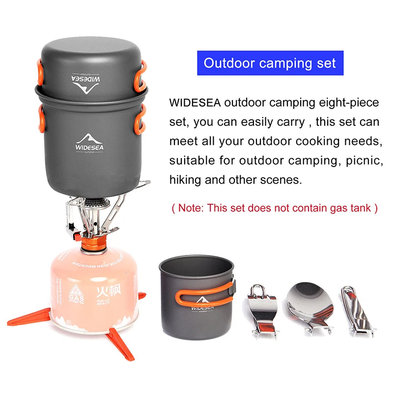 Widesea Camping Cookware Set, Outdoor Tableware, Burner Stove, Folding Knife and Fork