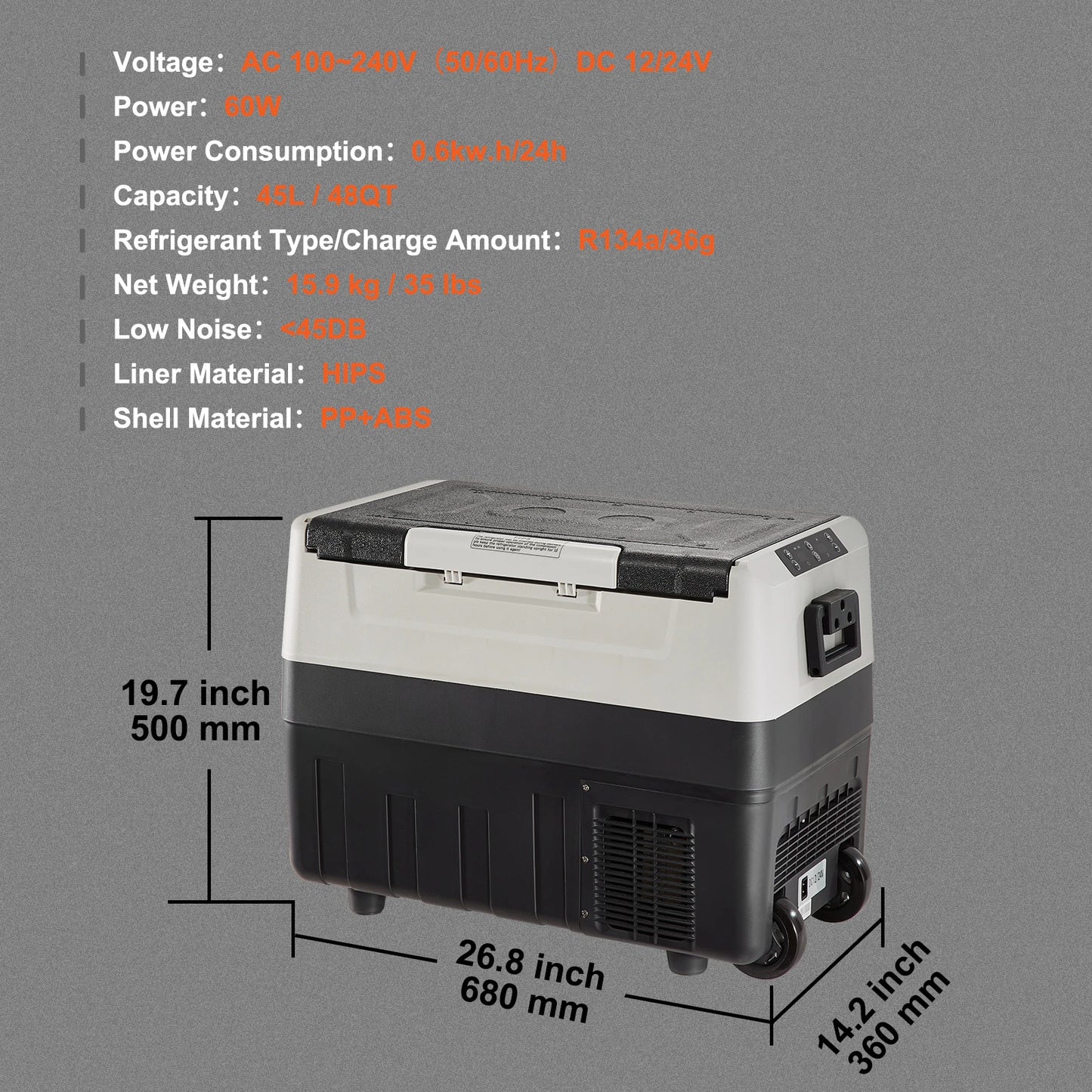 SucceBuy 35/45/55L Portable Electric Cooler, Car Refrigerator with Wheel Compressor Freezer for Camping