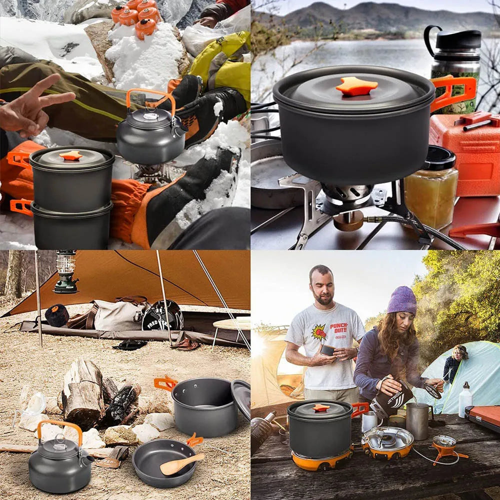 Portable Outdoor Camping Cookware Set, Lightweight Backpacking Pot and Pan Kit for Hiking
