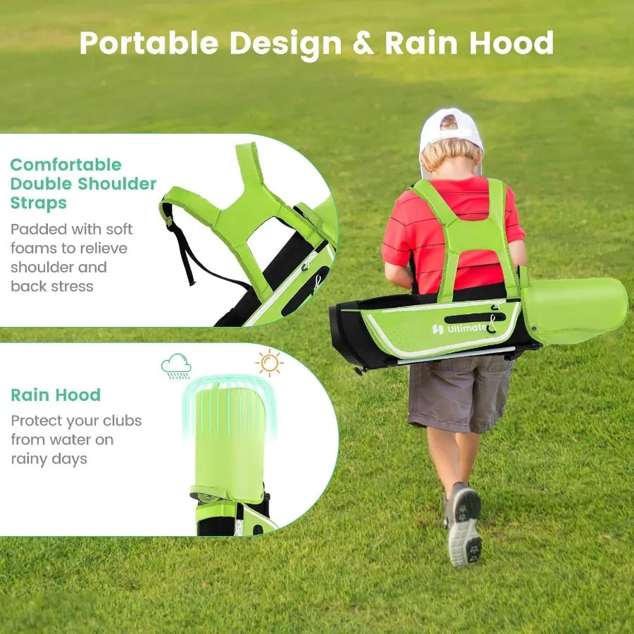 Right Hand Junior Complete Golf Club Set for Age 5-7, with 205CC 3 Fairway Wood, 7 and S Irons, Putter Head Cover & Rain Hood