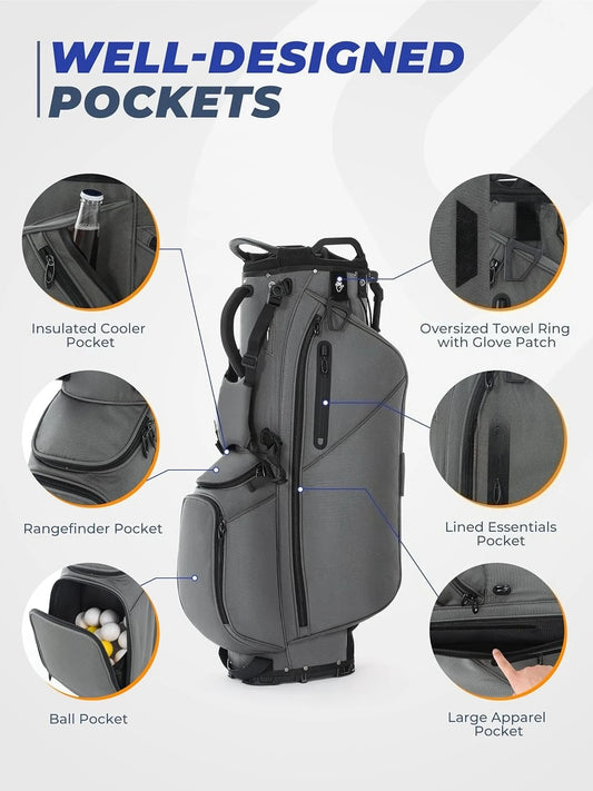 Golf Stand Bag, Lightweight Golf Bags with 7 Way Full-Length Dividers, Weather-Resistant, Cooler Pockets