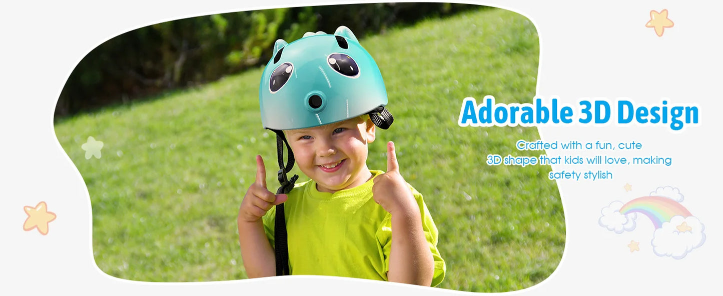 Toddler Kids Bike Helmet, 3D Children Bicycle Helmet for Boys and Girls, Adjustable Age 3-10