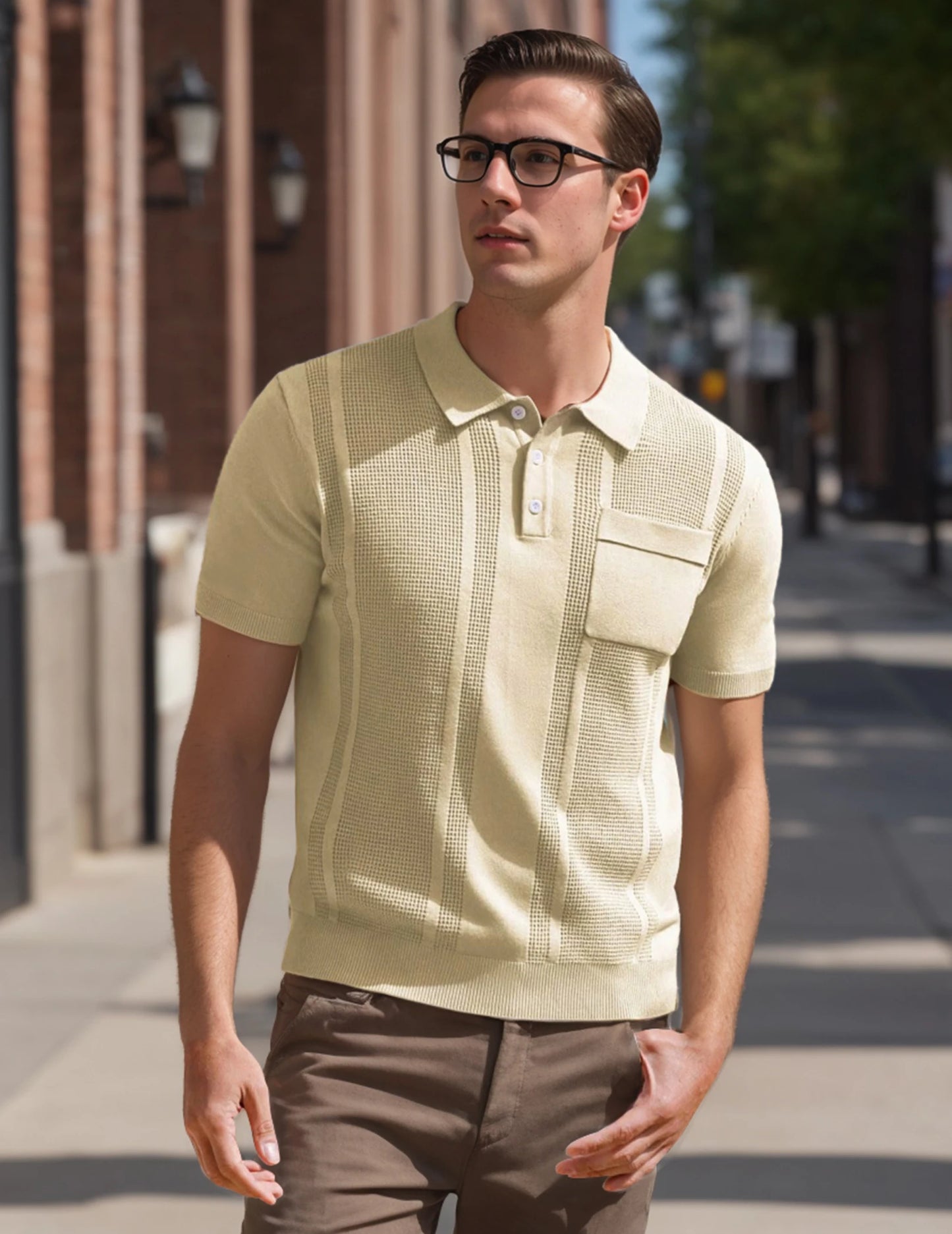 Mens Breathable Polo Shirts Short Sleeve Lightweight Knit Texture