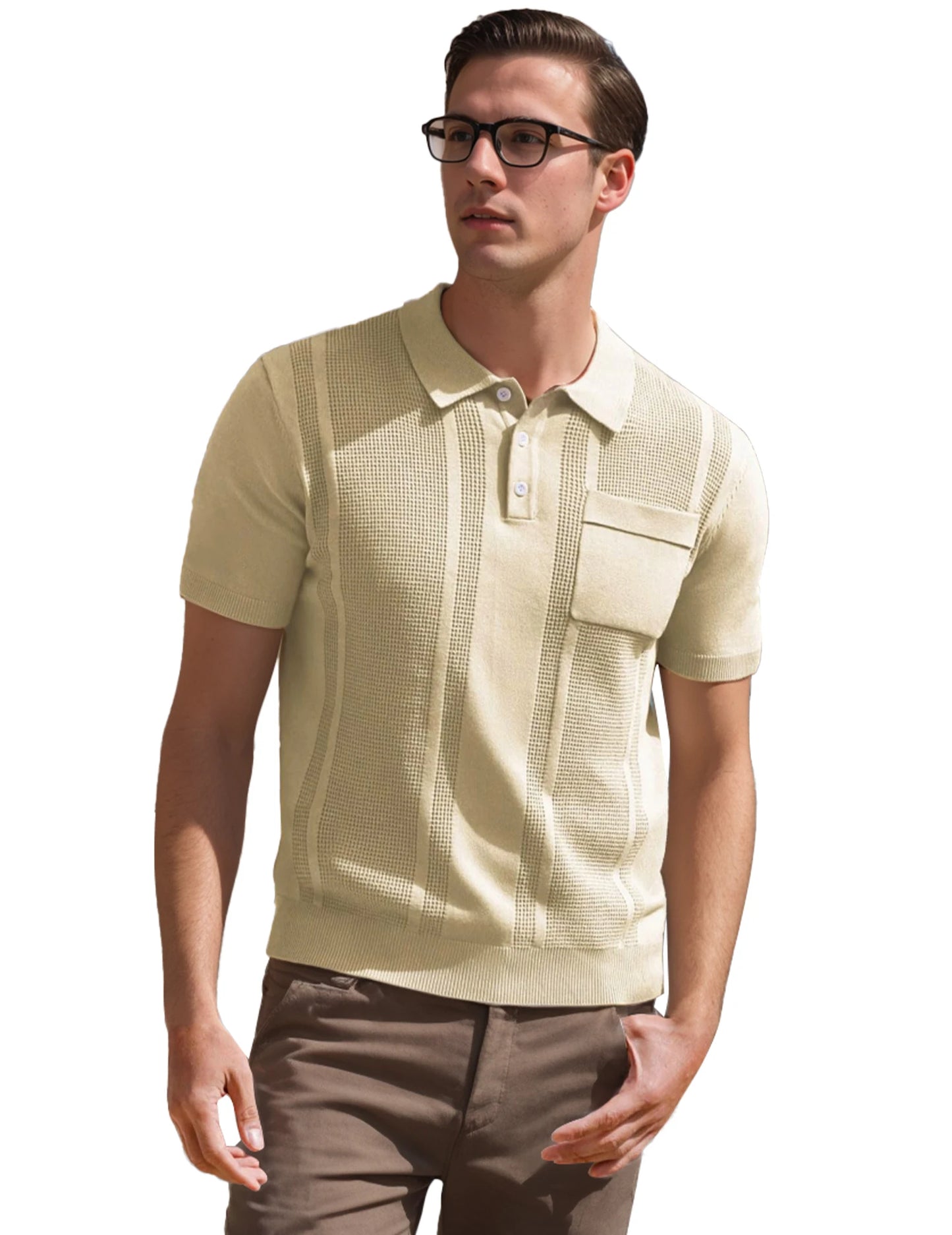 Mens Breathable Polo Shirts Short Sleeve Lightweight Knit Texture