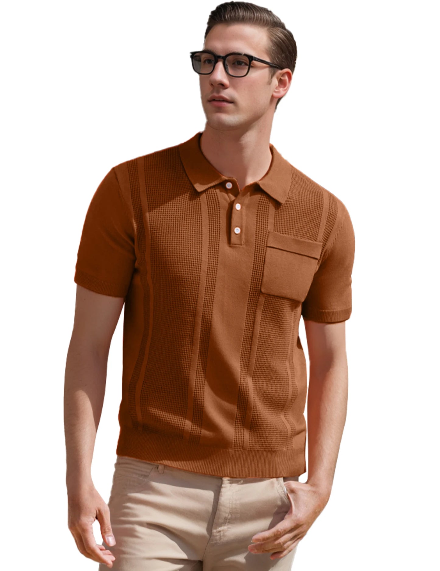 Mens Breathable Polo Shirts Short Sleeve Lightweight Knit Texture