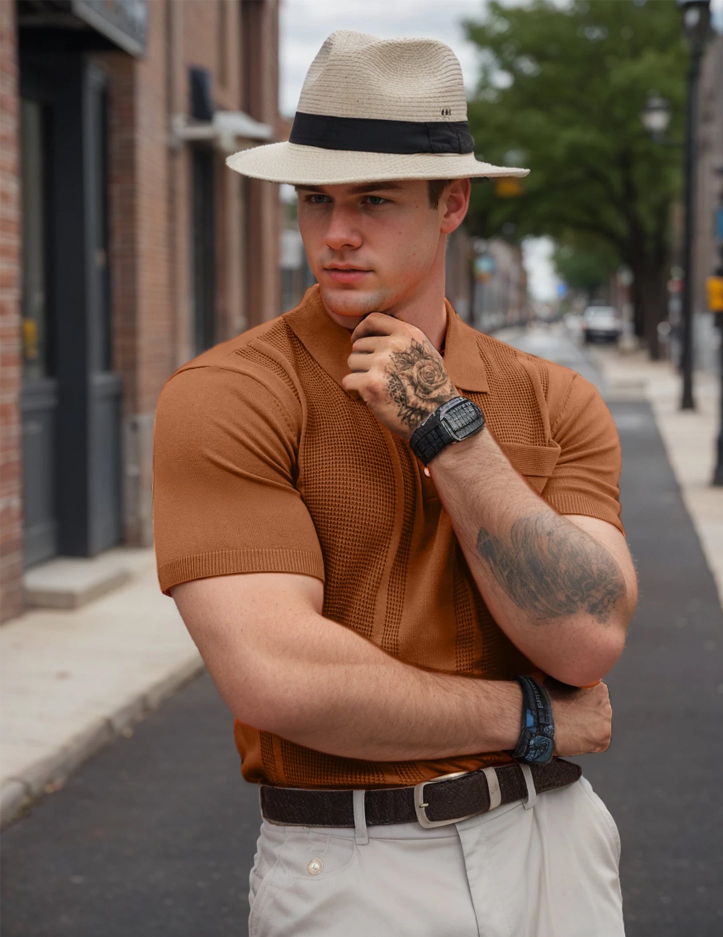 Mens Breathable Polo Shirts Short Sleeve Lightweight Knit Texture