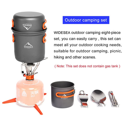 Widesea Camping Cookware Set, Outdoor Tableware, Burner Stove, Folding Knife and Fork
