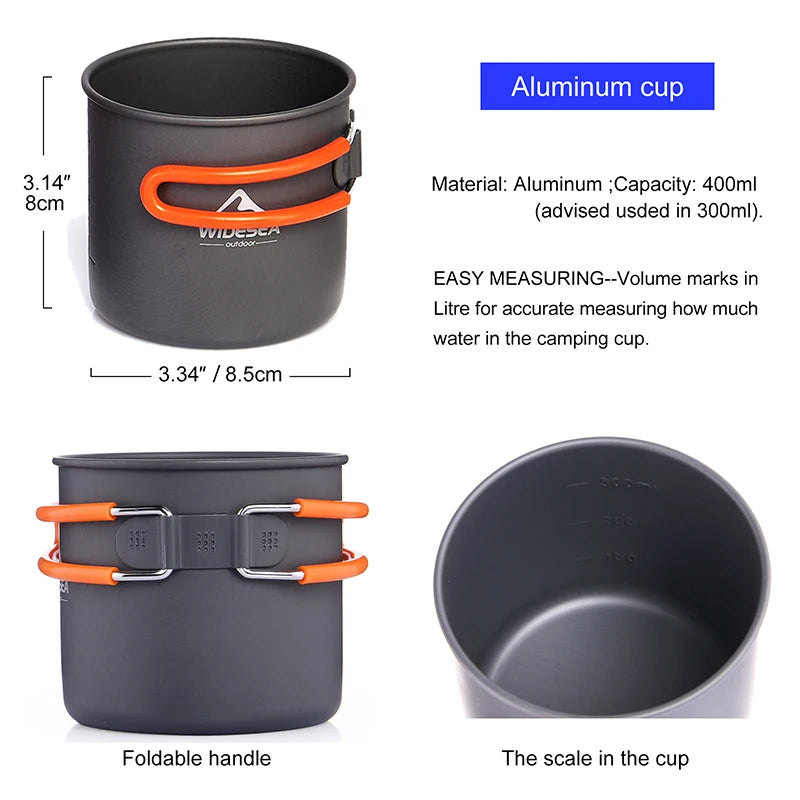 Widesea Camping Cookware Set, Outdoor Tableware, Burner Stove, Folding Knife and Fork