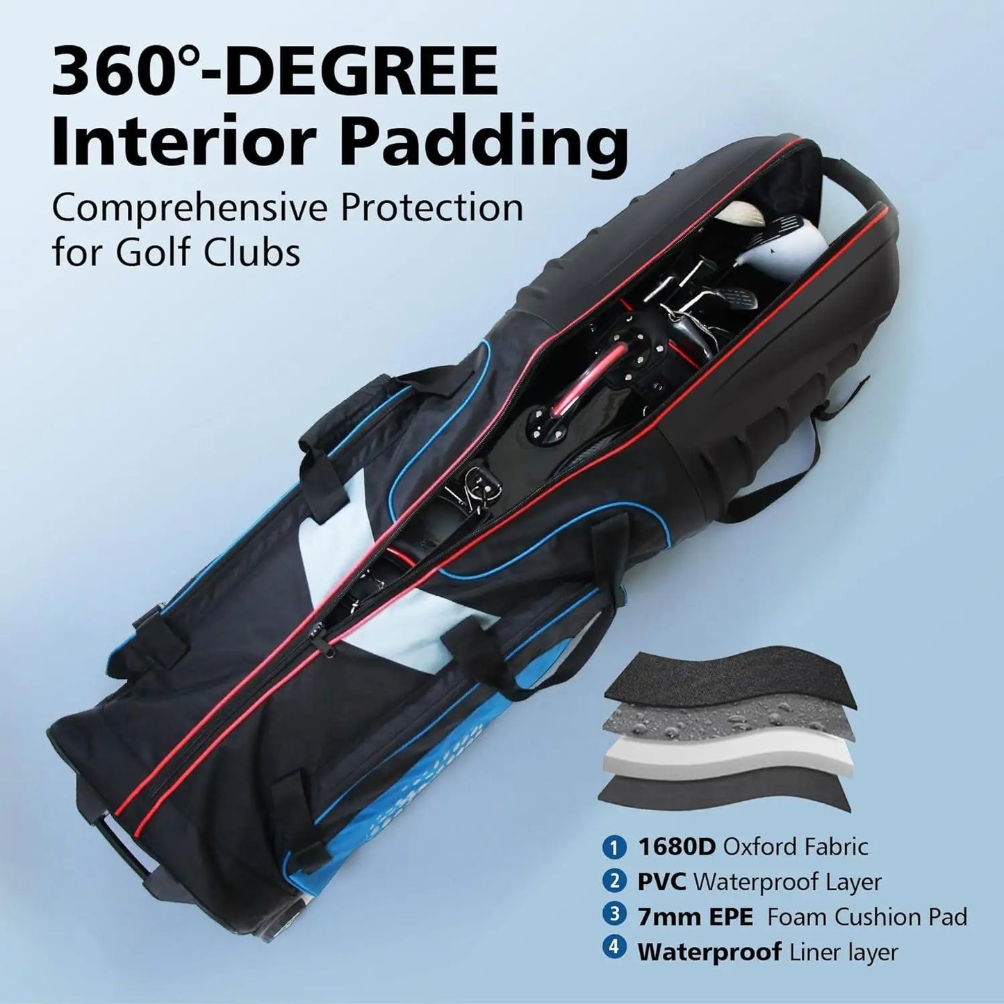 Golf Travel Bags for Airlines with Wheels, Hard Case Top and 1680D Heavy Duty Oxford Protect Golf Clubs