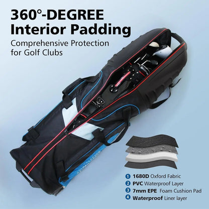 Golf Travel Bags for Airlines with Wheels, Hard Case Top and 1680D Heavy Duty Oxford Protect Golf Clubs