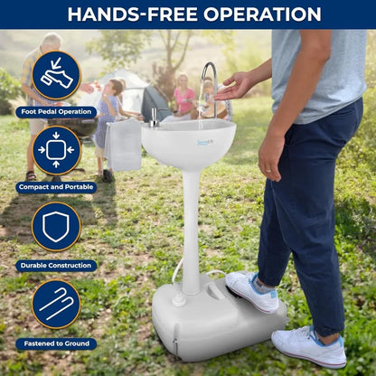 SereneLife Portable Camping Sink with 19L Water Tank, Hands-Free Foot Pump, Soap Dispenser & Towel Holder, with Carry Handle