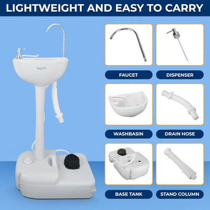 SereneLife Portable Camping Sink with 19L Water Tank, Hands-Free Foot Pump, Soap Dispenser & Towel Holder, with Carry Handle