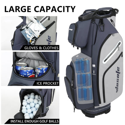 PU Leather Lightweight Men/Women Golf Bag, Multiple 10 Pockets, 14-Way Dividers,Cooler Pouch Golf Cart Bag