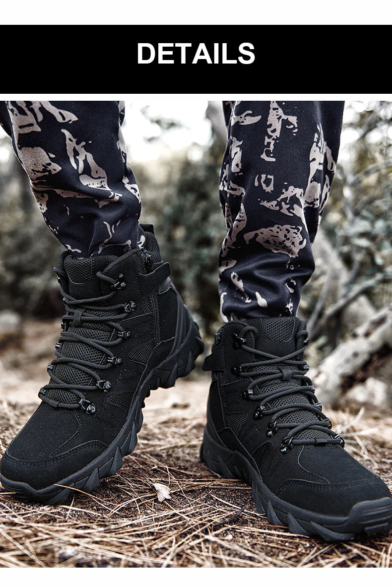 Men's casual tactical boots, lightweight, side zipper