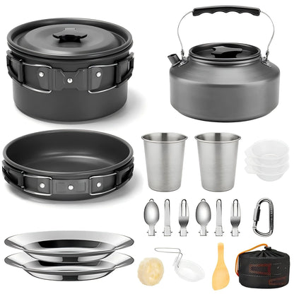 Portable Outdoor Camping Cookware Set, Lightweight Backpacking Pot and Pan Kit for Hiking