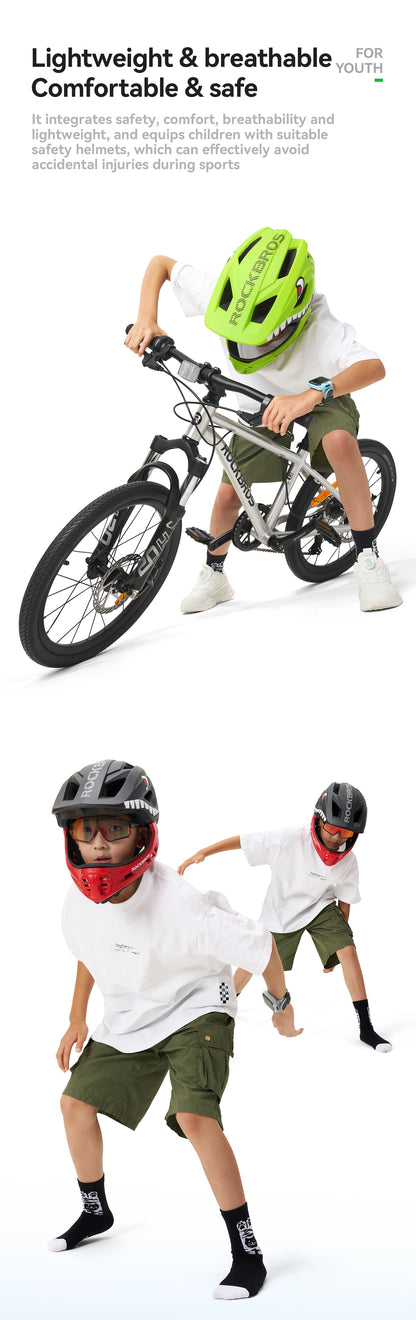 ROCKBROS Child Cycling Helmet, Impact Resistant Detachable Full Face Helmet