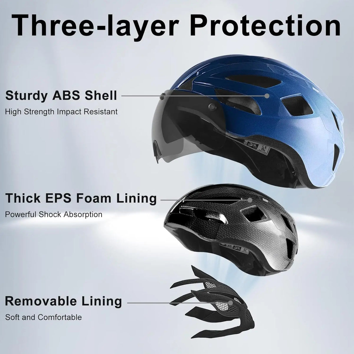 Adult Bike Helmet with LED Light & Magnetic Goggles, Adjustable Fit, 22.8-24.4 Inches, USB Charging Included