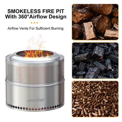 Wood Burning Firepit, Large Stainless Steel Smokeless Fire Pit with Carry Bag