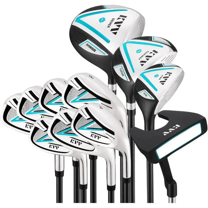 Premium Right Hand Golf Club Set 11-Piece Set for Women, Including Drive, Fairway Hybrid, 5-P Irons & Putter, Steel Shaft Regular Fl