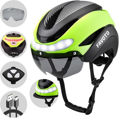 CPSC Certified Bike Helmet with Turn Signals, Removable Visor & Goggles, USB Rechargeable
