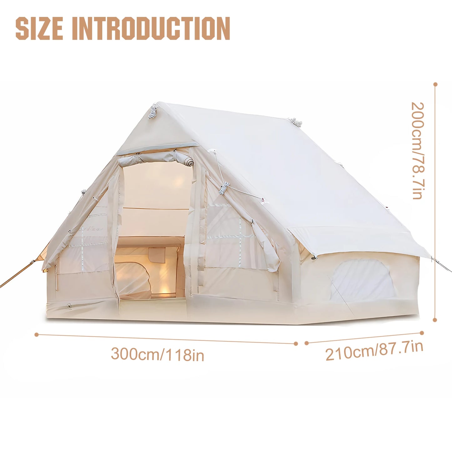 4-6 Person House Instant Glamping Camping Tents, House Oxford Fabric Inflatable Camping Tent With Storage Bag