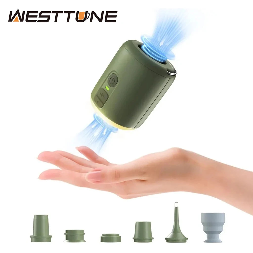 WESTTUNE Tiny Air Pump with Camping Lantern, 4.5kPa Air Pump with Magnetic Design for Inflatable Air Mattress  or Sleeping Pads