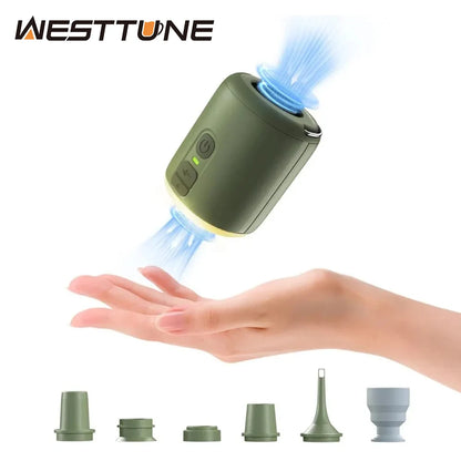 WESTTUNE Tiny Air Pump with Camping Lantern, 4.5kPa Air Pump with Magnetic Design for Inflatable Air Mattress  or Sleeping Pads