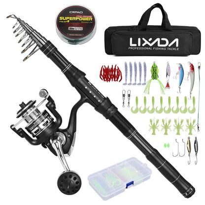 NEW Fishing Rod and Reel Combo, Portable, With Fishing Line Lures Carry Bag