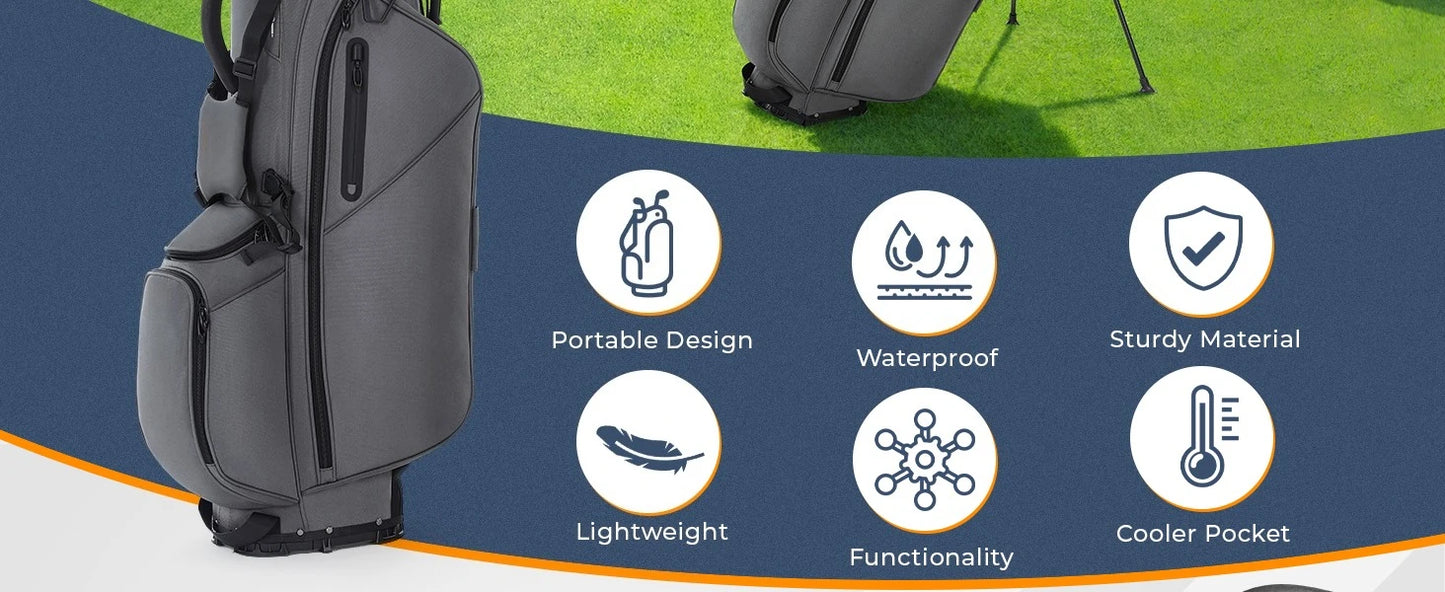 Golf Stand Bag, Lightweight Golf Bags with 7 Way Full-Length Dividers, Weather-Resistant, Cooler Pockets