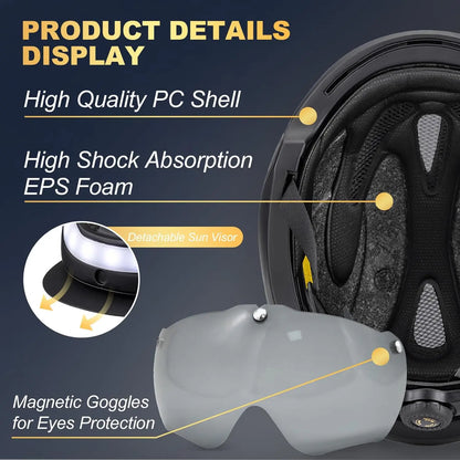 CPSC Certified Bike Helmet with Turn Signals, Removable Visor & Goggles, USB Rechargeable