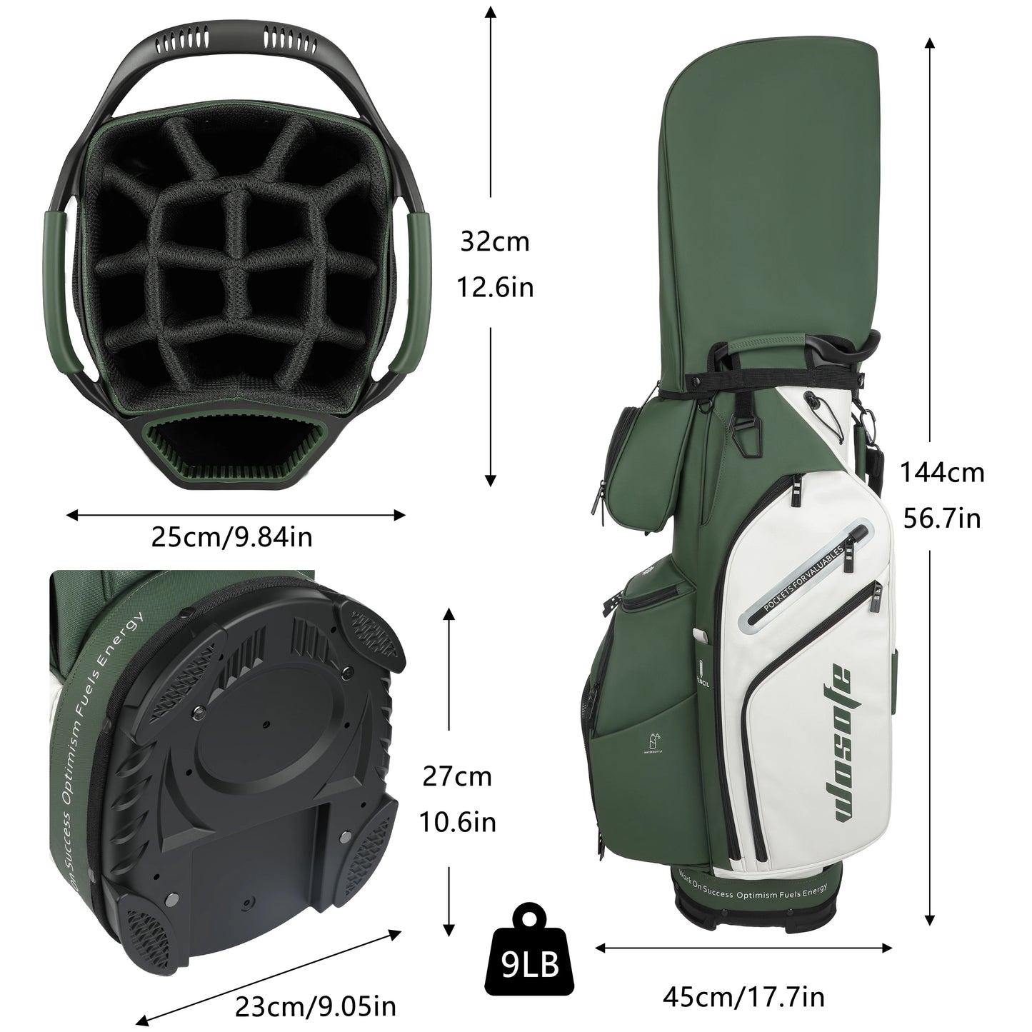 PU Leather Lightweight Men/Women Golf Bag, Multiple 10 Pockets, 14-Way Dividers,Cooler Pouch Golf Cart Bag