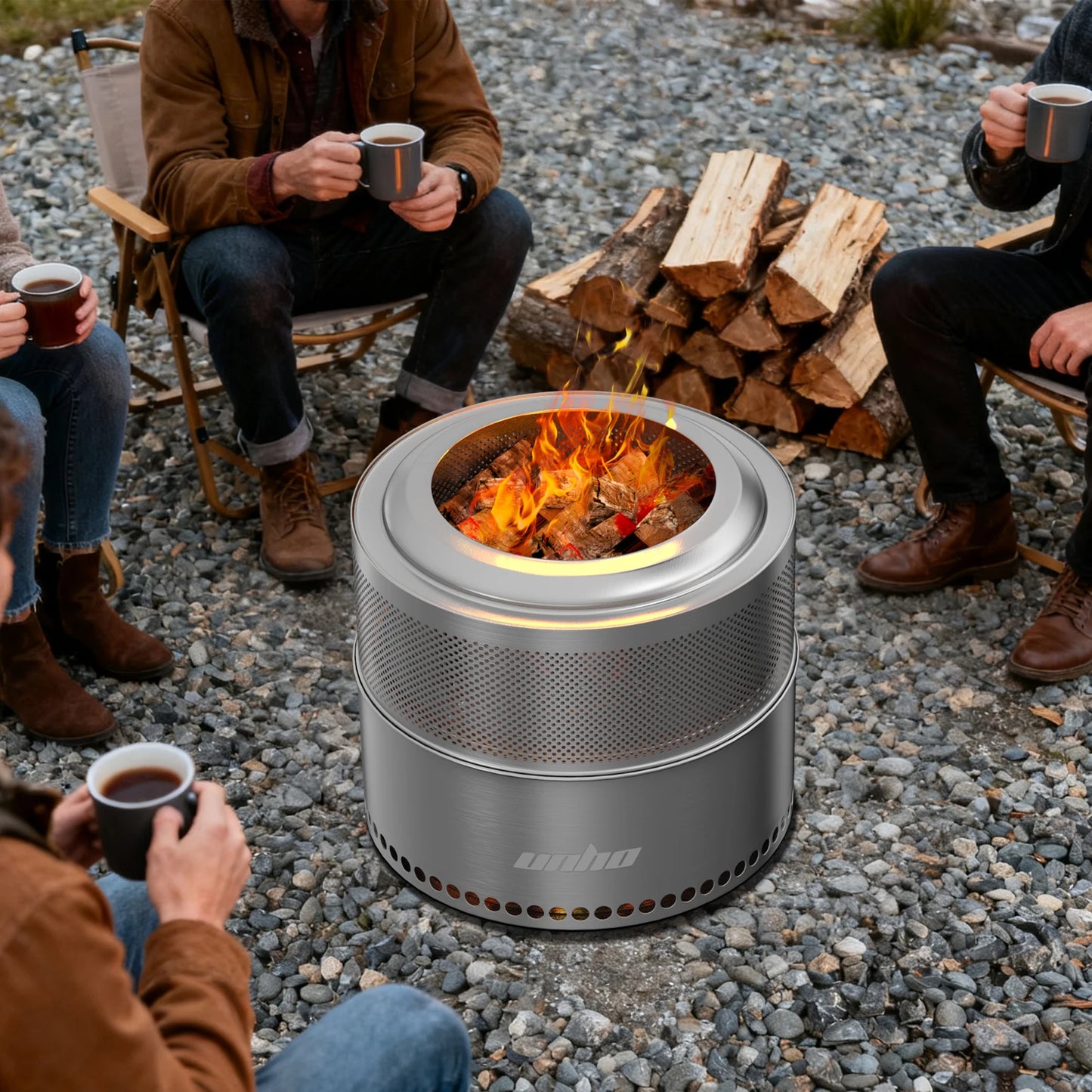Wood Burning Firepit, Large Stainless Steel Smokeless Fire Pit with Carry Bag