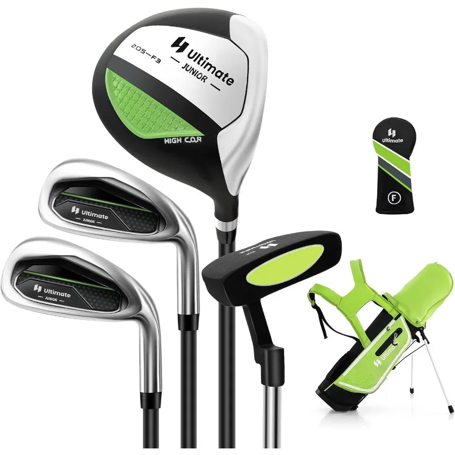 Right Hand Junior Complete Golf Club Set for Age 5-7, with 205CC 3 Fairway Wood, 7 and S Irons, Putter Head Cover & Rain Hood