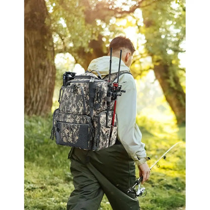 Piscifun Fishing Backpack with 2 Rod Holders & 4 Tackle Boxes, Large Tackle Storage Bag With Rain Cover for Fishing Gear