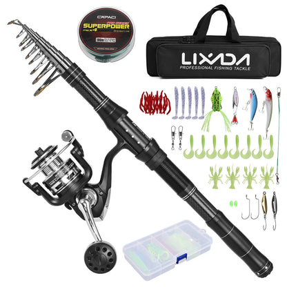 NEW Fishing Rod and Reel Combo, Portable, With Fishing Line Lures Carry Bag