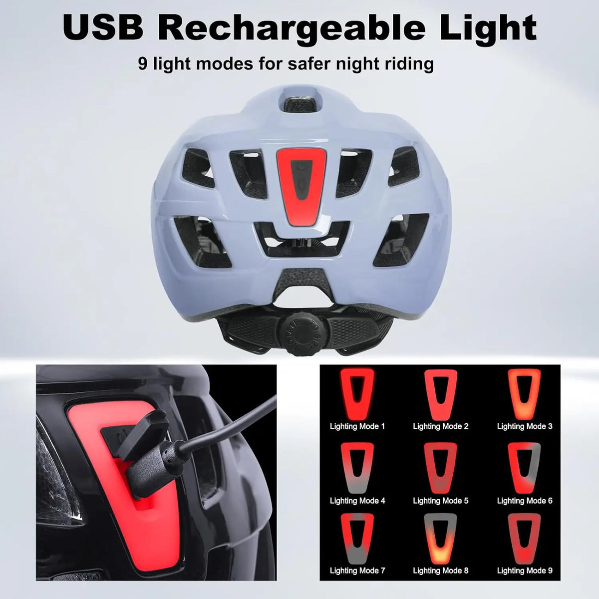 Adult Bike Helmet with LED Light & Magnetic Goggles, Adjustable Fit, 22.8-24.4 Inches, USB Charging Included