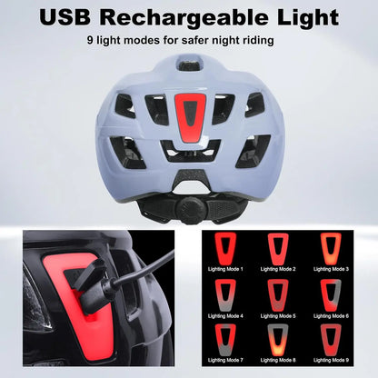 Adult Bike Helmet with LED Light & Magnetic Goggles, Adjustable Fit, 22.8-24.4 Inches, USB Charging Included