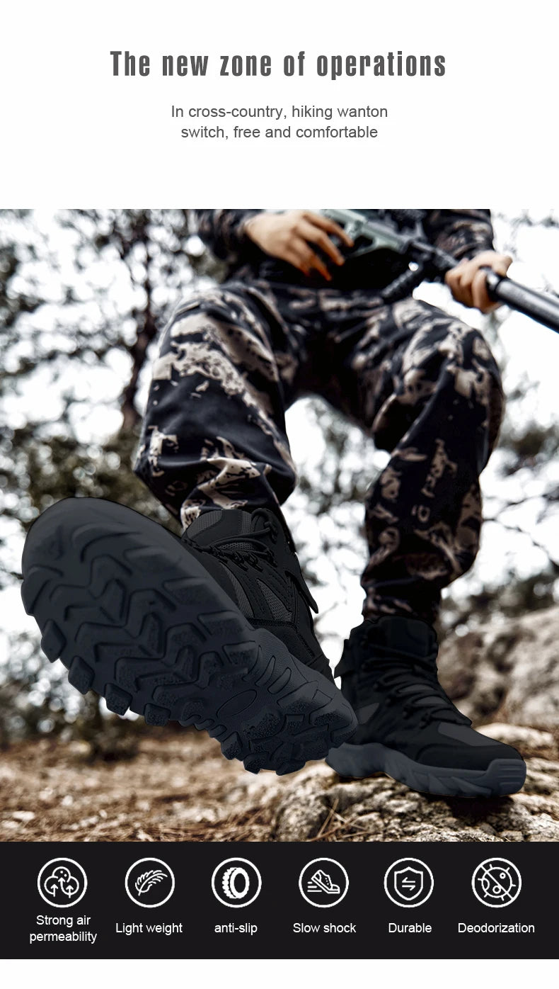 Men's casual tactical boots, lightweight, side zipper