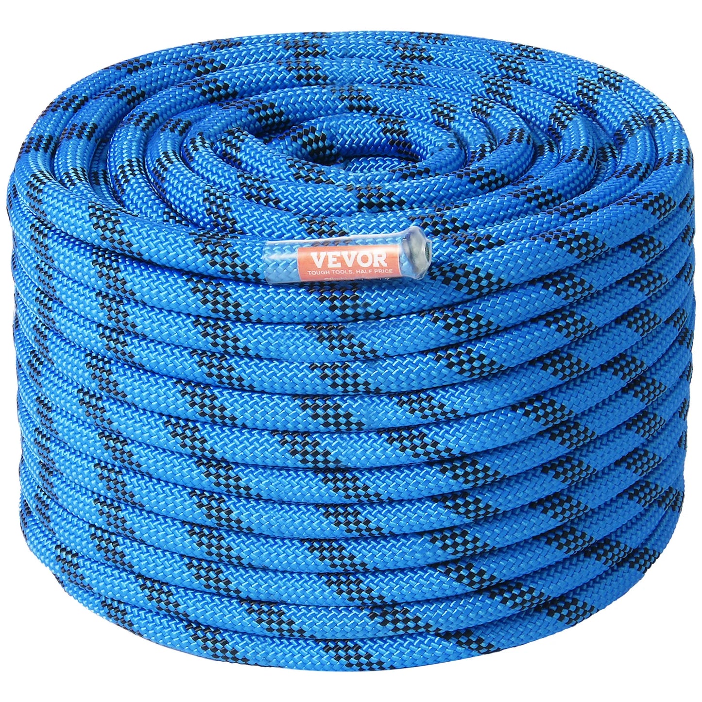 VEVOR 12.7mm Static Climbing Rope, 125/150/200ft Outdoor Rock Climbing Rope 30KN Breaking Tension Fiber Rope w/ Steel Snap Hooks