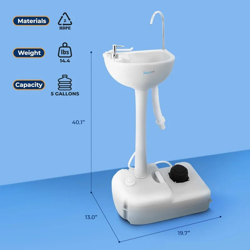 SereneLife Portable Camping Sink with 19L Water Tank, Hands-Free Foot Pump, Soap Dispenser & Towel Holder, with Carry Handle