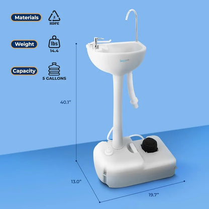 SereneLife Portable Camping Sink with 19L Water Tank, Hands-Free Foot Pump, Soap Dispenser & Towel Holder, with Carry Handle