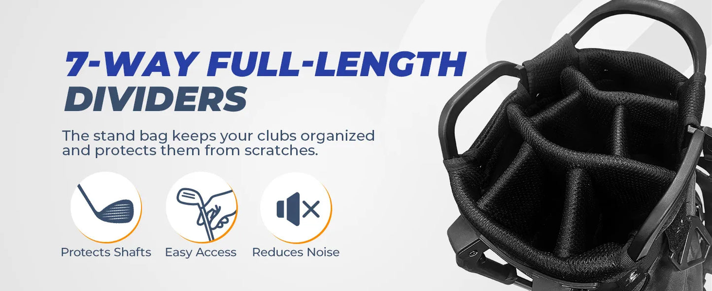 Golf Stand Bag, Lightweight Golf Bags with 7 Way Full-Length Dividers, Weather-Resistant, Cooler Pockets