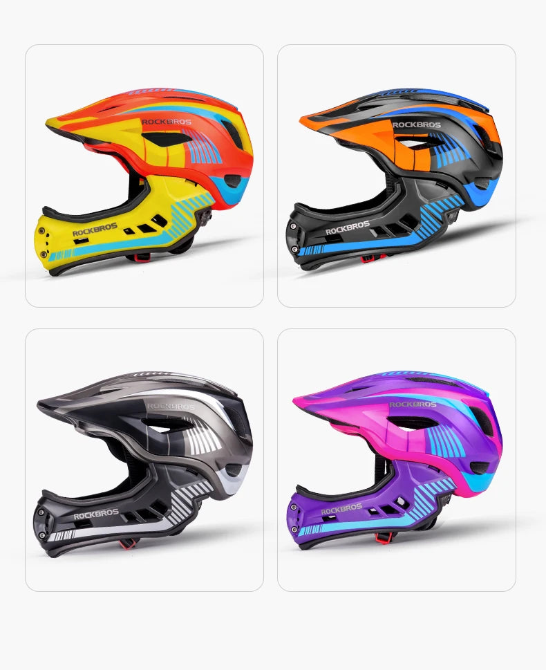 ROCKBROS Child Cycling Helmet, Impact Resistant Detachable Full Face Helmet