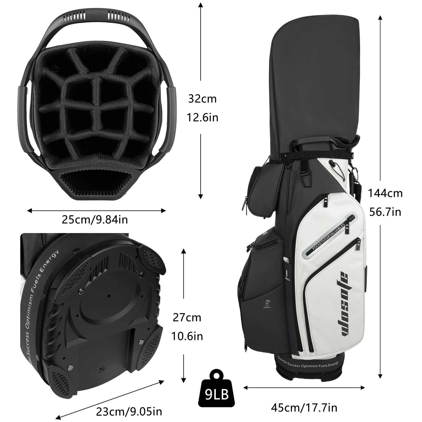 PU Leather Lightweight Men/Women Golf Bag, Multiple 10 Pockets, 14-Way Dividers,Cooler Pouch Golf Cart Bag