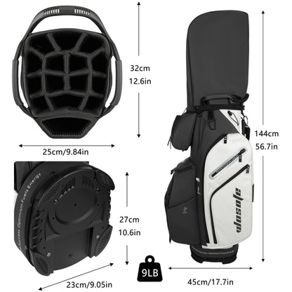 PU Leather Lightweight Men/Women Golf Bag, Multiple 10 Pockets, 14-Way Dividers,Cooler Pouch Golf Cart Bag