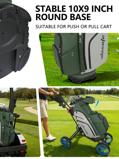 PU Leather Lightweight Men/Women Golf Bag, Multiple 10 Pockets, 14-Way Dividers,Cooler Pouch Golf Cart Bag
