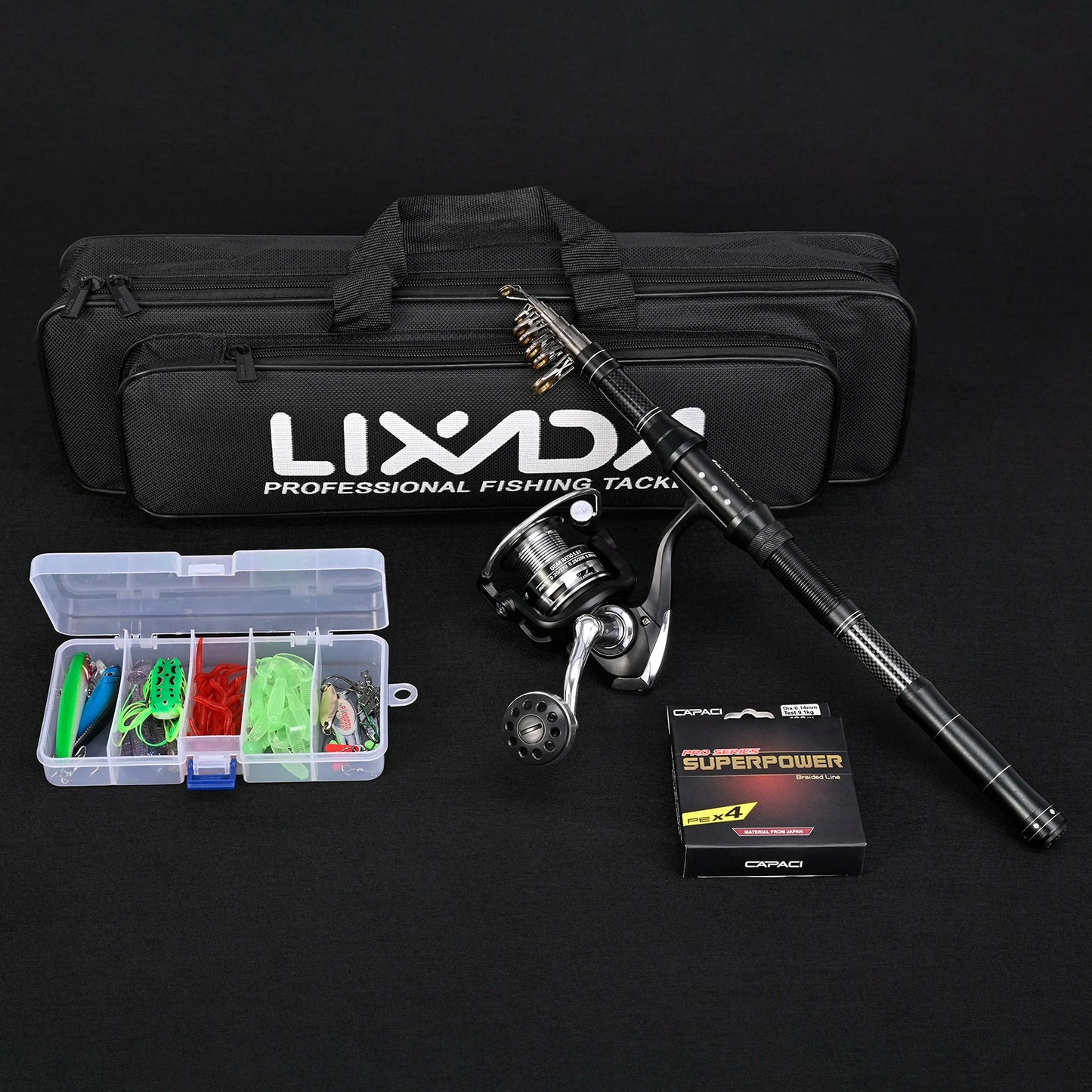 NEW Fishing Rod and Reel Combo, Portable, With Fishing Line Lures Carry Bag
