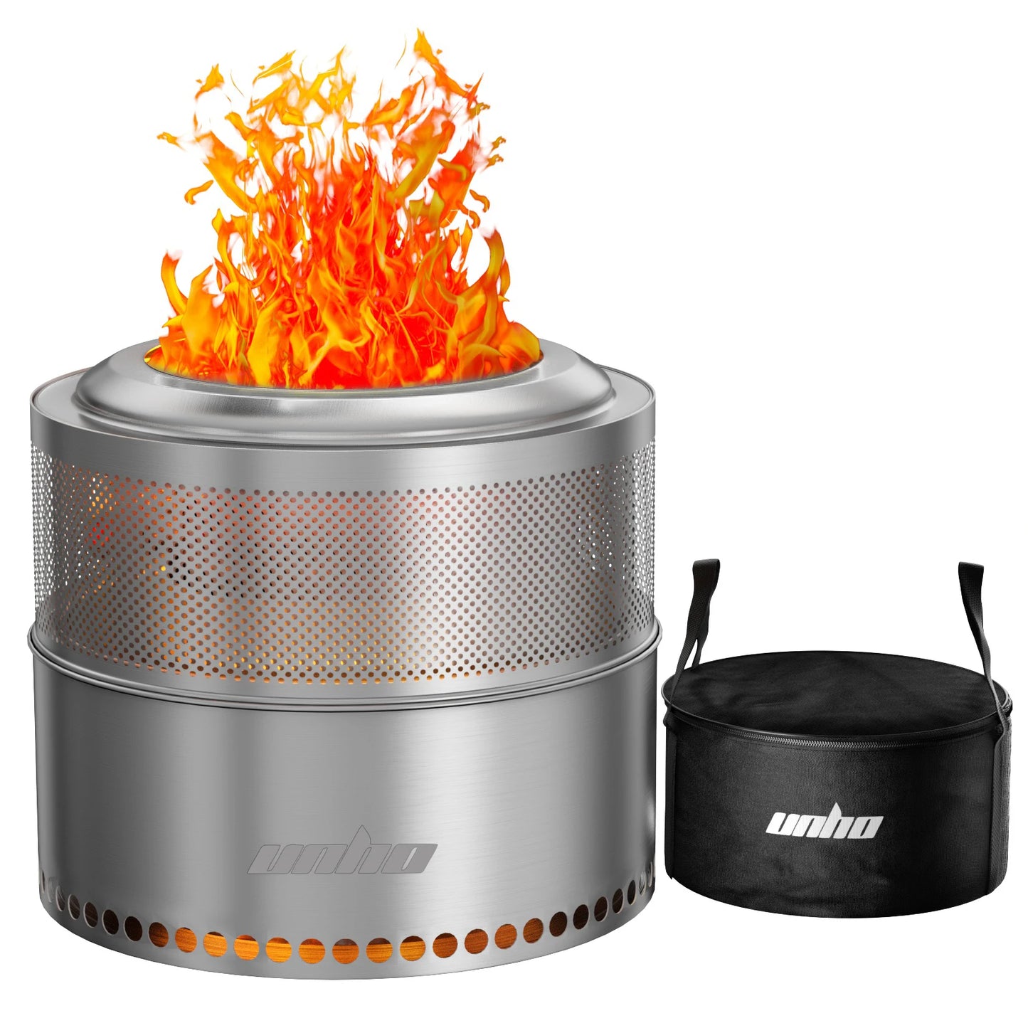Wood Burning Firepit, Large Stainless Steel Smokeless Fire Pit with Carry Bag