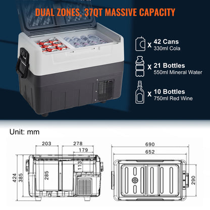 SucceBuy 35/45/55L Portable Electric Cooler, Car Refrigerator with Wheel Compressor Freezer for Camping