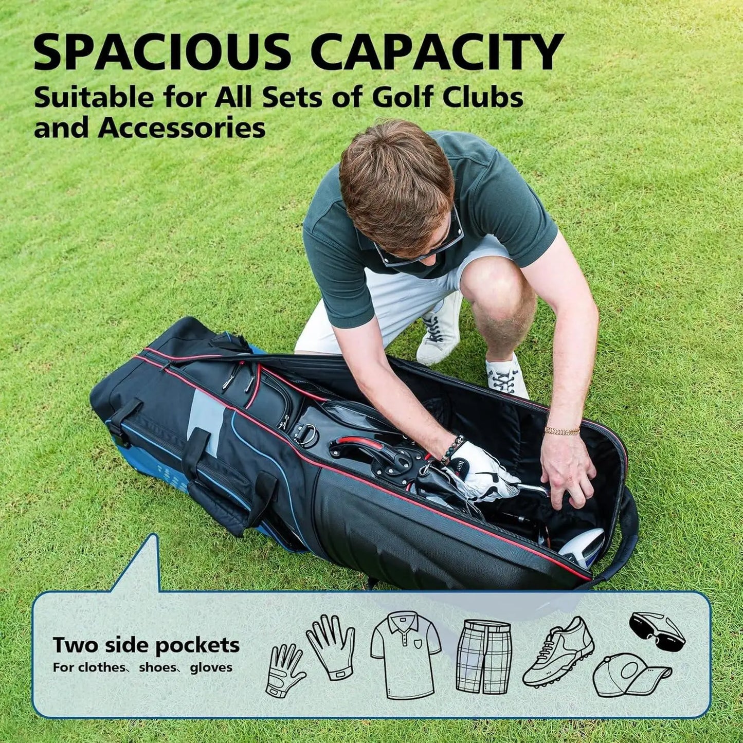 Golf Travel Bags for Airlines with Wheels, Hard Case Top and 1680D Heavy Duty Oxford Protect Golf Clubs